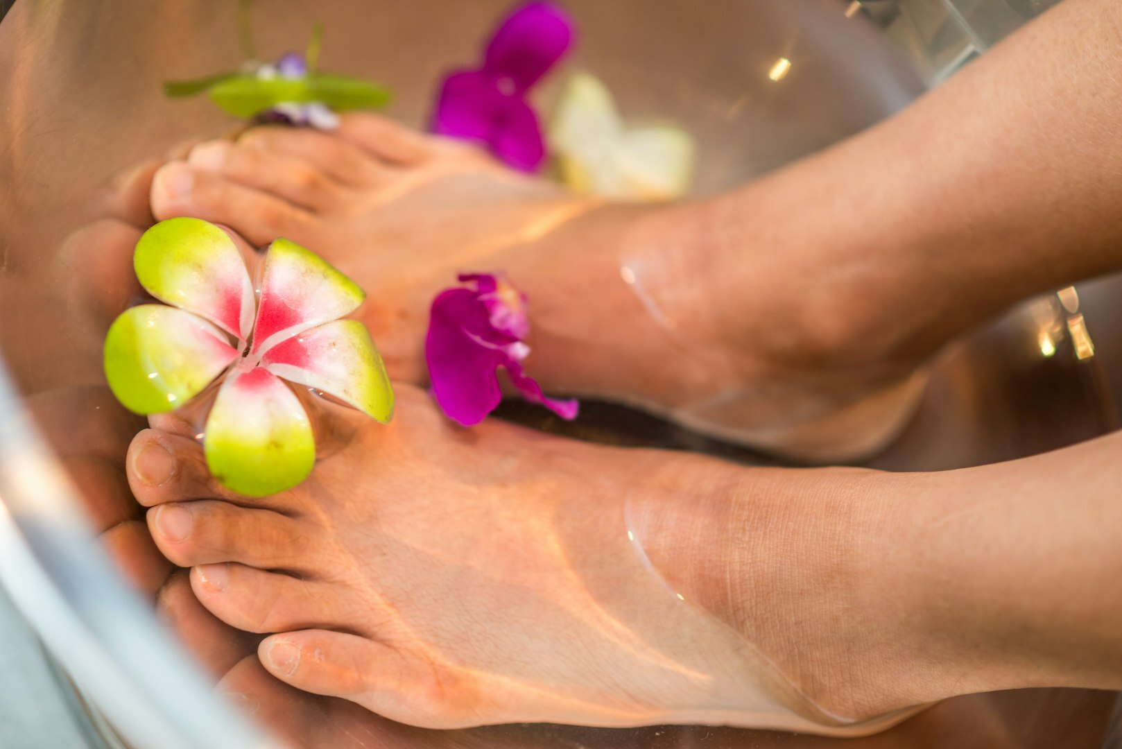 Pedicure with sparkling polish
